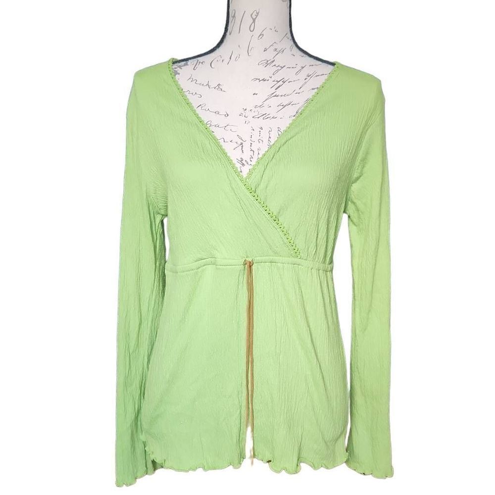 Faded Glory Stretch Ladies Size Medium Lime Green V-Neck Wrap Long Sleeve Top